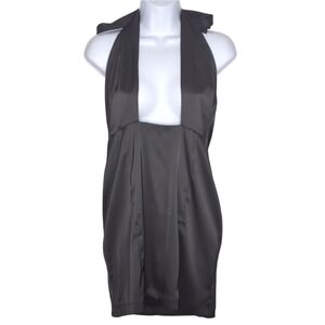 New Dynamite Women's Medium Black Satin Plugging Neck Halter Top Mini‎ Dress